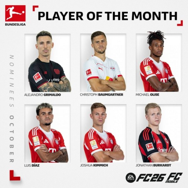 Ứng viên Cầu thủ xuất sắc nhất tháng 10 Bundesliga: Ba cầu thủ Olise, Dias và Kimmich của Bayern có 